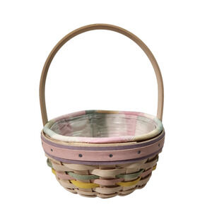 Longaberger 2001 Small White Washed Easter Basket Pastel Liner Protector Signed